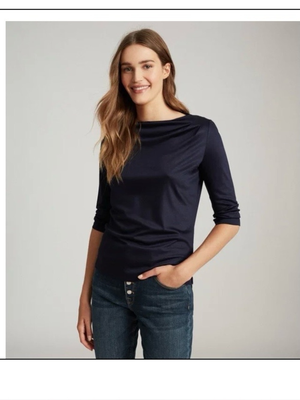 Reiss Navy Faye Jersey Long-Sleeve Top